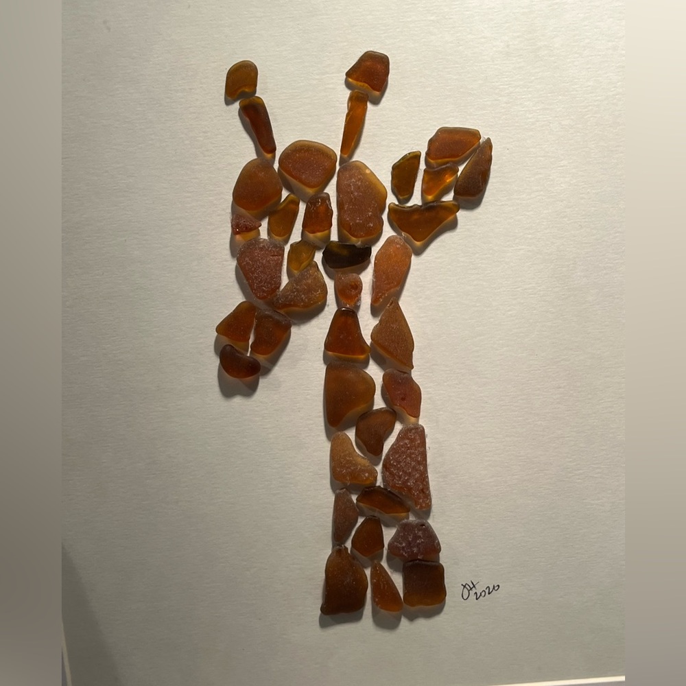 New.  Sea glass giraffe framed art.  Measures 12” x 15”. - Picture 4 of 9